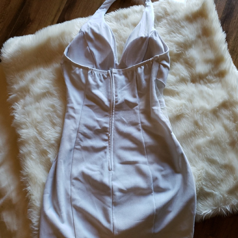 White Halter Top Mini Mesh Cut Out Dress - Picture 3 of 8
